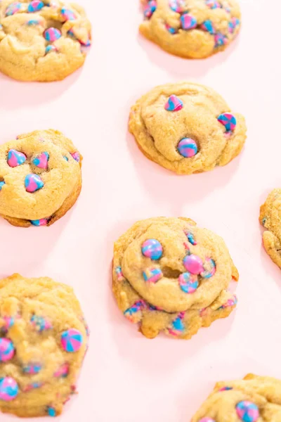 Freshly Baked Unicorn Chocolate Chip Cookies Rainbow Chocolate Chips Counter — Stock Photo, Image