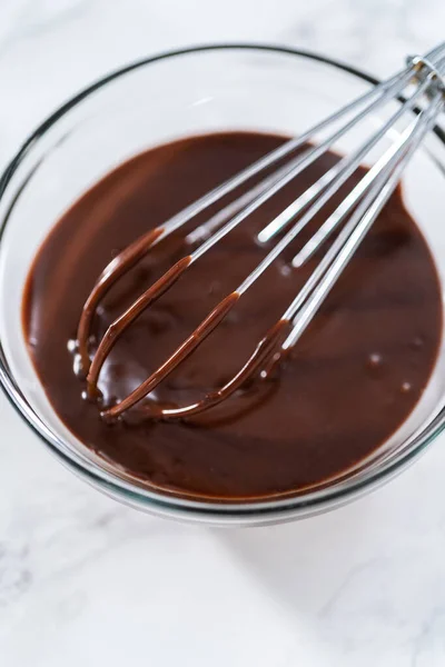 Preparing Chocolate Ganache Glass Mixing Bowl — Stock Photo, Image