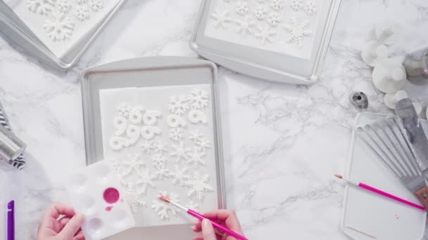 Coloring Snowflakes White Fondant Marble Counter — Stock Video