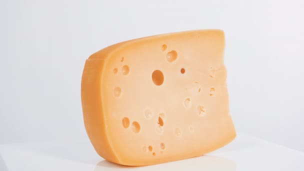 Gourmet Cheese Wedge Close View White — Stock Video