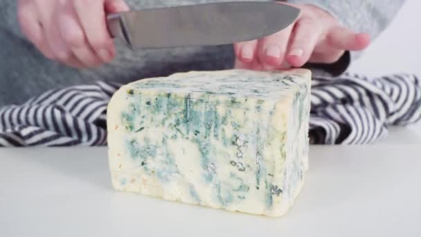 Gourmet Cheese Wedge Close View White — Stok Video