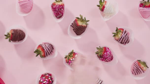 Fresas Ecológicas Sumergidas Chocolate — Vídeos de Stock