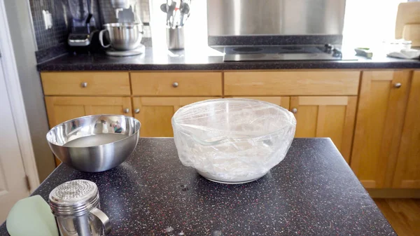 Step by step. Baking sourdough bread in residential kitchen.