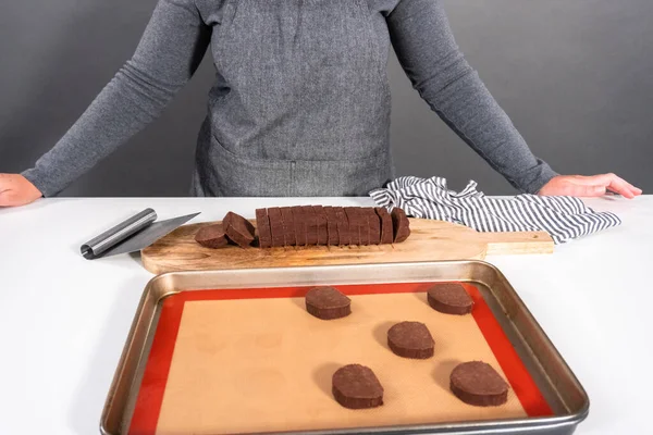 Nepečené Čokoládové Sušenky Pečicím Listu — Stock fotografie