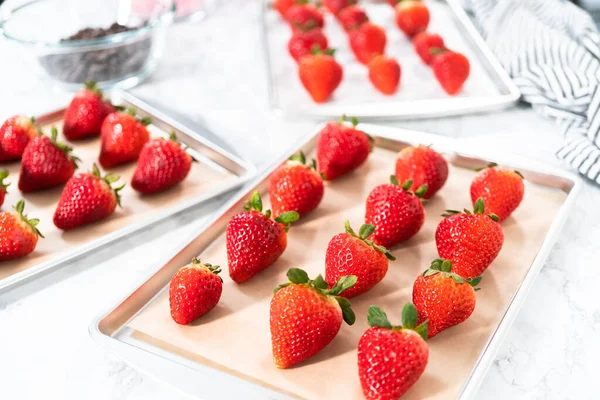 Ingredients Prepare Chocolate Dipped Strawberries — Stock Photo, Image