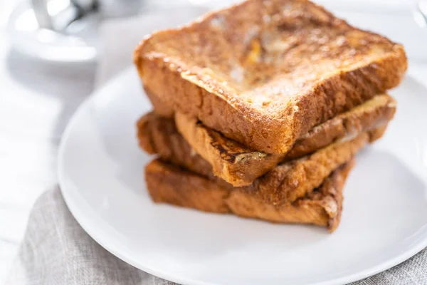 Stack Freshly Baked French Toast White Plate — Stock Photo, Image