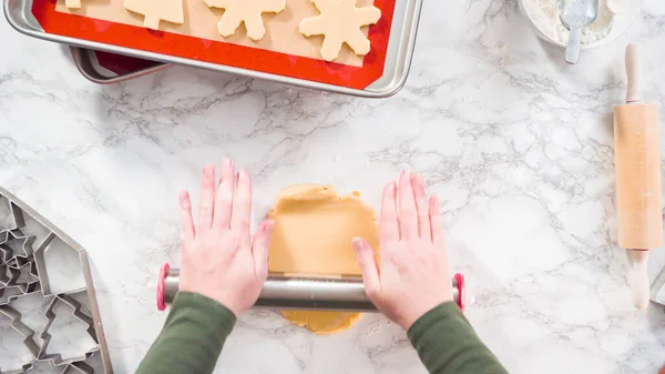 Flat Lay Step Step Rolling Out Sugar Cookie Dough Bake — Stock Photo, Image