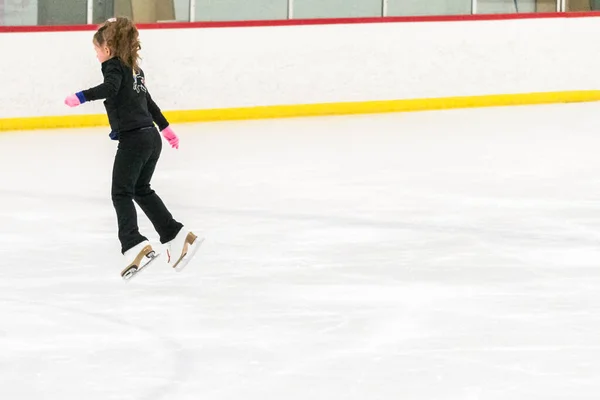 Little Skater Practicing Her Elements Morning Figure Skating Practice — Stock Photo, Image