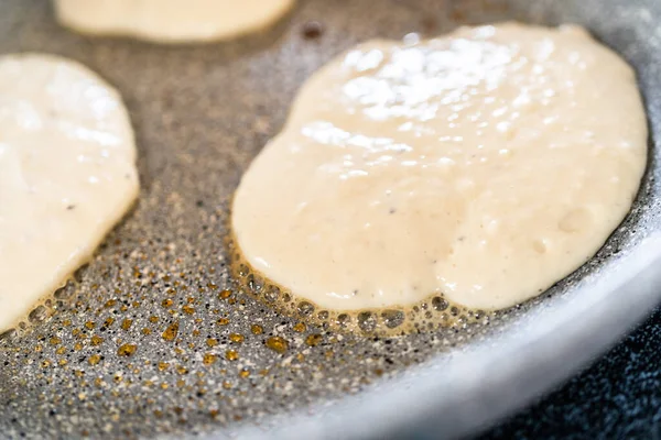Frying Kefir Based Pancakes Cooking Pan Electric Stove — Stock Photo, Image