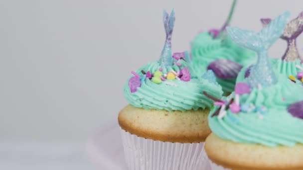 Cupcake Alla Vaniglia Sirena Con Glassa Burro — Video Stock