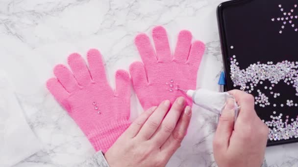 Gants Strass Rose Pour Enfants Forme Flocon Neige — Video