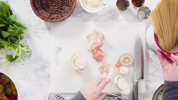 Συστατικά Για Προετοιμάσει Χορτοφάγος Μία Κατσαρόλα Ζυμαρικά — Αρχείο Βίντεο