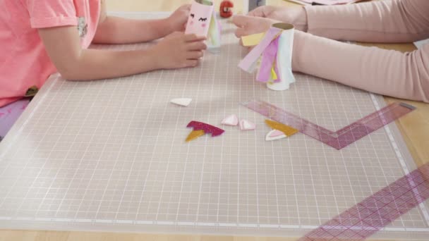 Детская Бумажная Работа Изготовление Бумажных Жуков Пустых Рулонов Туалетной Бумаги — стоковое видео