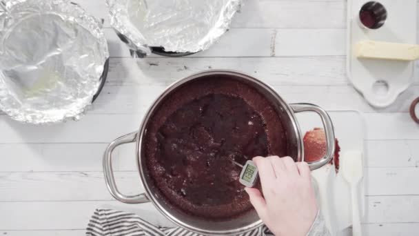 Melting Chocolate Chips Cooking Pot Make Macadamia Nut Fudge — Stock Video