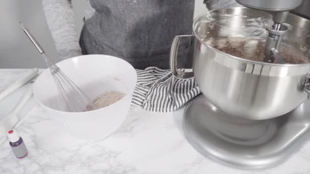 Mélange Ingrédients Dans Mélangeur Cuisine Debout Pour Cuire Gâteau Funfetti — Video