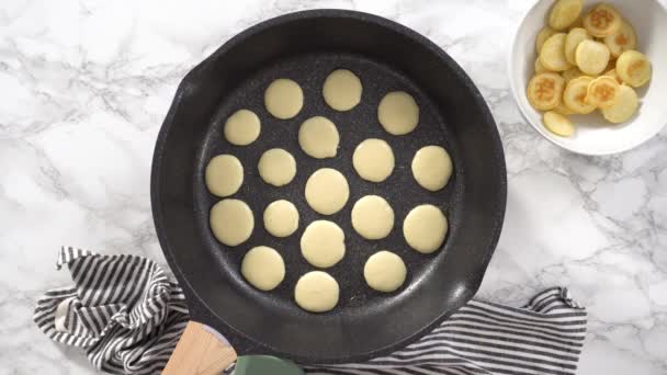 Frying Small Pancakes Kefir Base Frying Pan — Stock Video