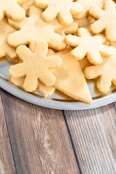 Montón Galletas Azúcar Recién Horneadas Forma Copo Nieve — Foto de Stock