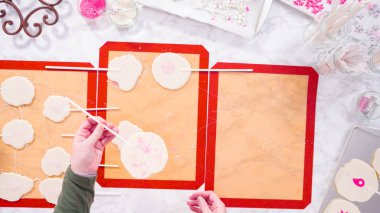 Düz yatıyordu. Büyük ev yapımı lolipopları silikon minderden soyuyorlar..