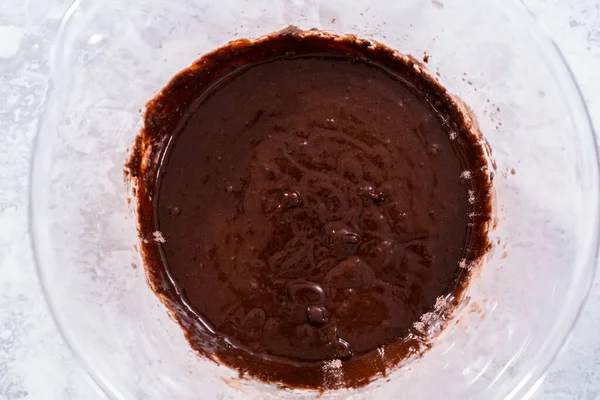 Ingredienti Miscelazione Cuocere Cupcake Cioccolato Arcobaleno Unicorno — Foto Stock