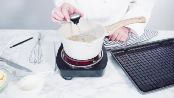 Caramelizing Sugar Saucepan Make Homemade Lollipops — Stock Video