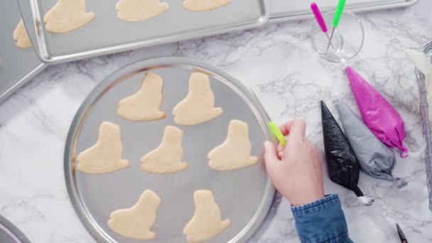 Icing Figure Skate Shaped Sugar Cookies Royal Icing — Stock Video