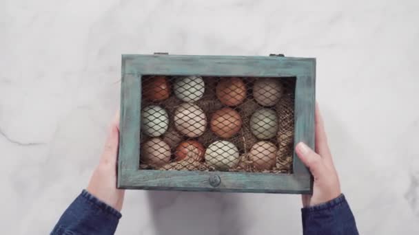 Oeufs Dans Panier Sur Fond Blanc — Video