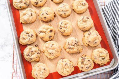 Pişmiş taze ev yapımı yumuşak çikolatalı kurabiyeler..