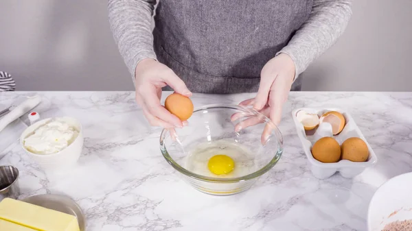 Steg För Steg Blanda Våta Ingredienser Skål Glas Blandning För — Stockfoto