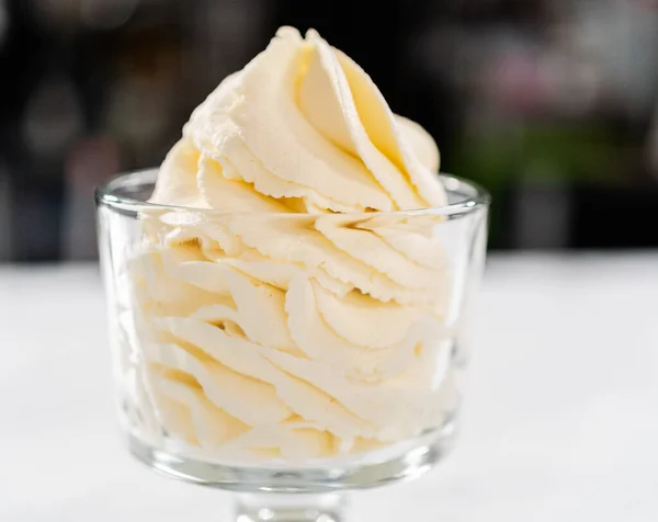 Homemade Whipped Cream Class Ice Cream Bowl — Stock Photo, Image