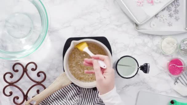 Karameliserende Suiker Steelpan Zelfgemaakte Lolly Maken — Stockvideo