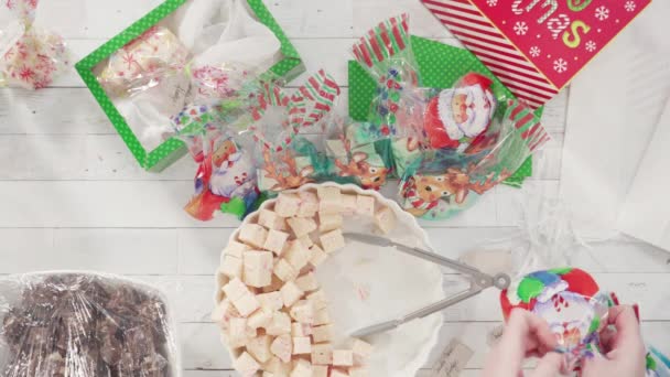 Wrapping Homemade Gingerbread Sugar Christmas Cookies Presents — Stock Video