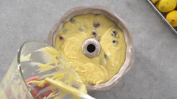 Делать Лимонный Клюквенный Пирог Сахарной Клюквой Лимонными Клиньями Тортике — стоковое видео