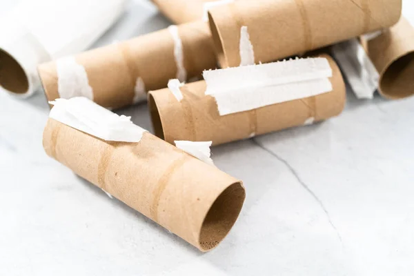 Used Empty Toilet Paper Rolls Gray Background — Stock Photo, Image