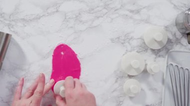 Adım adım. Mermer tezgahın üzerindeki beyaz fondanla kar tanelerini keserek..