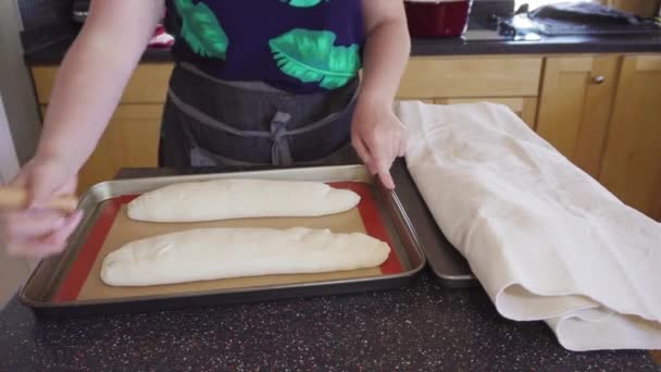 Baking Sourdough French Baguettes Bread Residential Kitchen — Stock Video