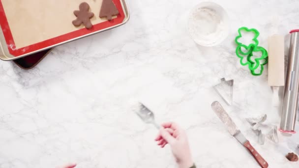 Cortando Formas Com Cortador Biscoitos Natal Massa Biscoito Gengibre — Vídeo de Stock