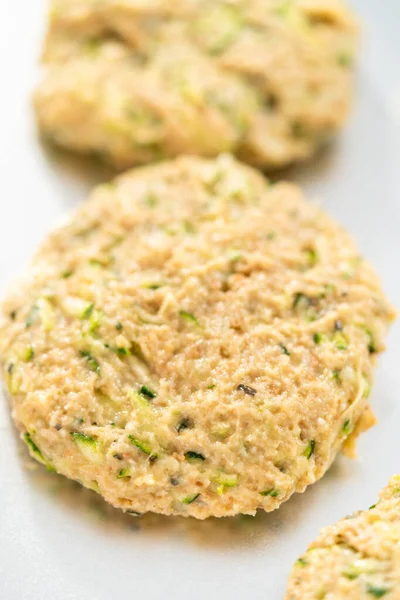 Uncooked Zucchini Cakes Patties Cookie Sheet — Stock Photo, Image