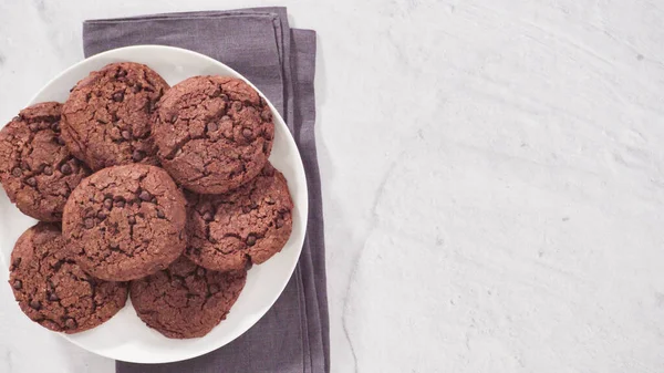 Galletas Chispas Chocolate Dobles Recién Horneadas — Foto de Stock