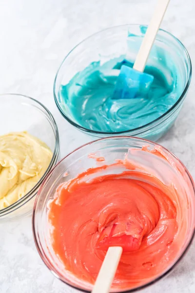 Mixing Red Blue Food Coloring Cake Dough — Stock Photo, Image