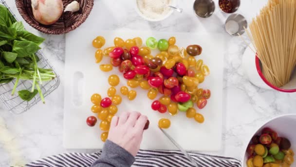 Ingredience Přípravu Vegetariánské Jeden Hrnec Těstoviny — Stock video