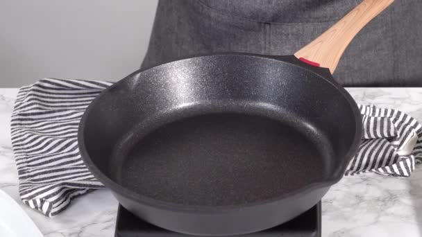 Frying Mini Pancake Cereal Nonstick Frying Pan — Stock Video
