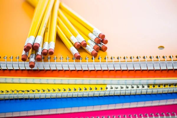 Pencils on note books School supplies — Stock Photo, Image