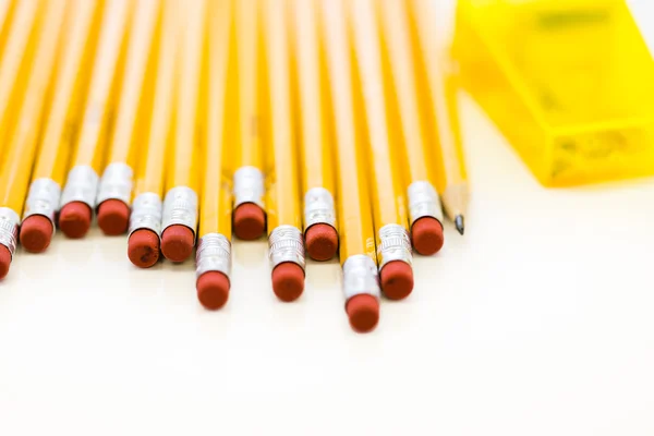 Pencils and sharpener, School supplies Royalty Free Stock Images