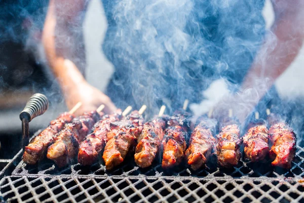 Carne di maiale sugli spiedi — Foto Stock