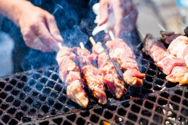 Carne di maiale sugli spiedi — Foto Stock