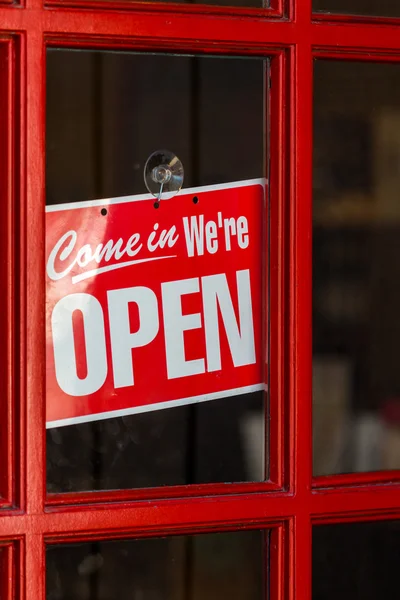 Sign open on door — Stock Photo, Image