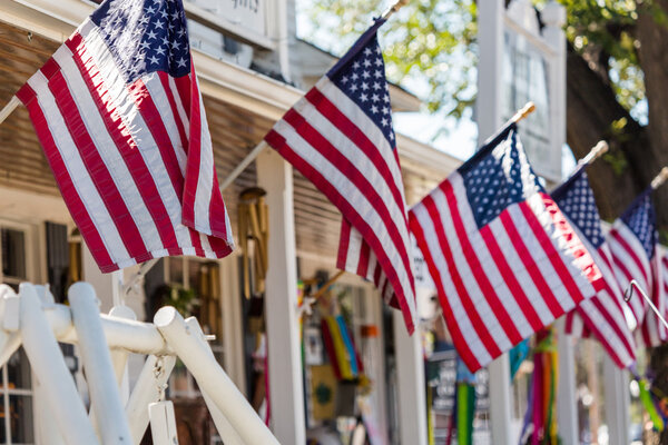 American flags at Main street