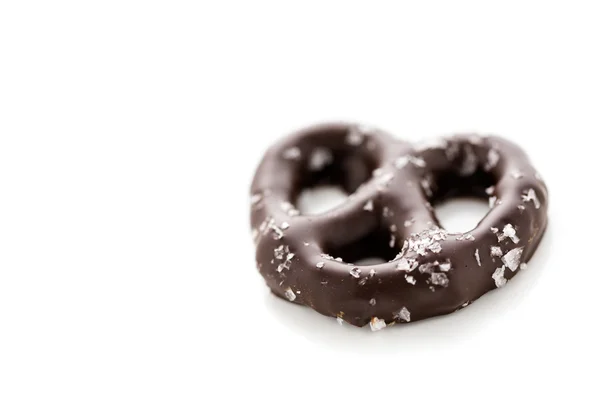 Chocolate pretzel with sea salt — Stock Photo, Image