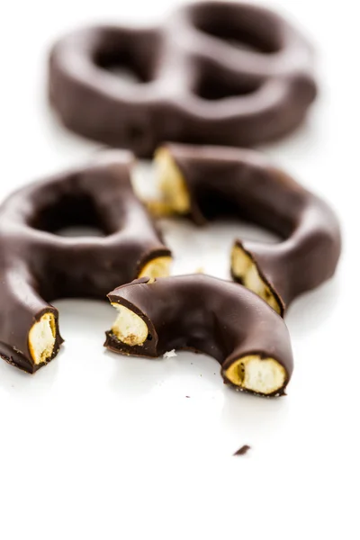 Pretzels cobertos de chocolate — Fotografia de Stock