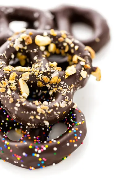 Pretzel ricoperti di cioccolato — Foto Stock